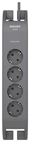 Philips Schuko Steckdosenleiste mit Überspannungsschutz, 4 Steckdosen, 2 m