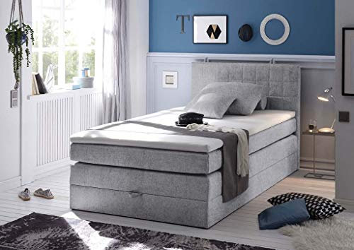Froschkönig24 Hawaii Boxspringbett 140x200cm Bett Einzelbett Komfortbett Hellgrau, Ausführung:Variante 2