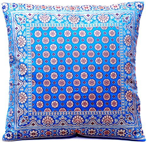 Ruwado Handgewebt und Handgefertigt Indische Banarasi Seide Kissenbezug, Zierkissenbezug, Sofakissenbezug, Dekokissen - (Blau.)