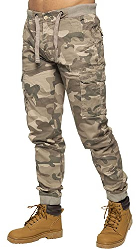 Enzo Herren-Jogginghose im Militär-Stil, Camouflage, Cargo-Arbeitshose, beige, 34 W/32 L