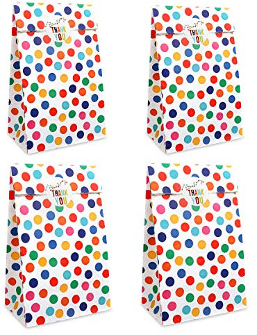 RFWIN 30 Stück Papiertüten Geschenktüten Kindergeburtstage Süßigkeiten Candy Tüten, Regenbogen Punkte Papier Gunstüten mit Aufklebern für Geschenken Verpacken Party Valentinstag Hochzeit