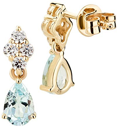 Ardeo Aurum Damen Ohrringe aus 375 Gold Gelbgold mit 0,90 ct Blautopas natürlich hellblau im Tropfen-Schliff 6x4 mm Birne Ohrstecker-Hänger