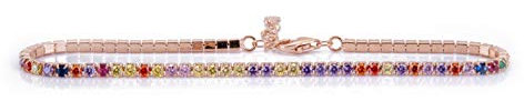 Bracciale Uomo Donna Tennis Argento 925 con Zirconi - Dimensioni 2 mm - Misura regolabile da 17 a 20 cm - Colore a scelta (Oro Rosa/Zirconi Rainbow)