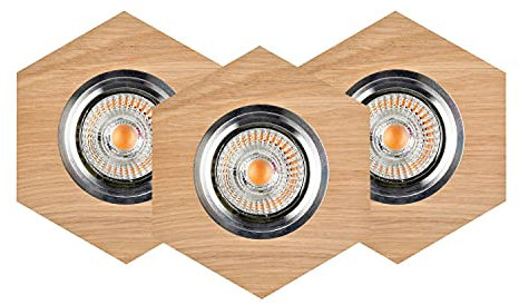 Einbauleuchte 3-er Set Holz Eiche Metall Modern mit LED 5W zielgerichteter Deckenspot Bad DELEN