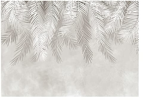 WallArena - Vlies Fototapete Blätter Palmenblätter creme Dschungel Tropische 416x254 cm - Fototapeten - Tapeten - für Wohnzimmer Schlafzimmer - Vliestapete Wandtapete Tapete 3D Effekt- inkl. Kleister