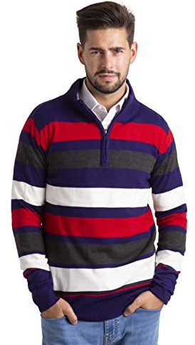 Herren High-Neck Sweater Half Zip Lange Ärmel Klassische Baumwolle Jumper S-XXL (Rot, S)