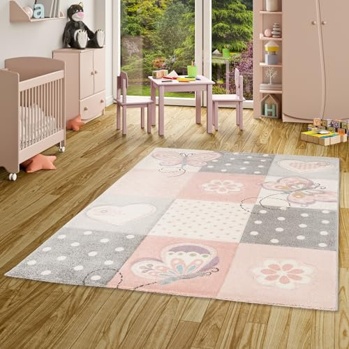 Kinder Teppich Maui Kids Rosa Karo Herzen in 5 Größen