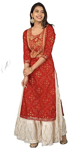 INDACORIFY Magnifique robe de bureau Kurti Sharara pour filles et femmes, broderie indienne