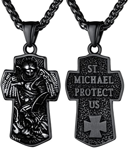 Bandmax Cruz Negra Colgante Patron Miguel Arcangel Amuleto de Policia Ejercito