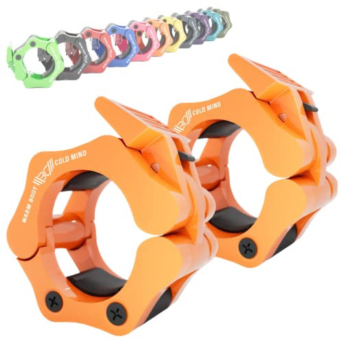 WARM BODY COLD MIND Verstärkt 50mm Hantelverschlüsse/Olympic Barbell Collars - Schnellverschluss Hantel Clips, Olympische Hantelverschluss, Langhantel Klemmen, Hantelklemmen (Orange)