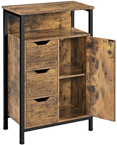 Yaheetech Mobile da Bagno Armadietto da Terra con Cassetto e Ripiano Regolabile Credenza Multiuso con Doppia Ante Organizzatore Portaoggetti, da Cucina Soggiorno Marrone Rustico