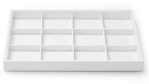 Oirlv Hochwertiges Weiß Leder Schmucktablett,Stapelbar,12 Gitter, Schmuckschublade,für Armbänder,Ohrringe,Uhren