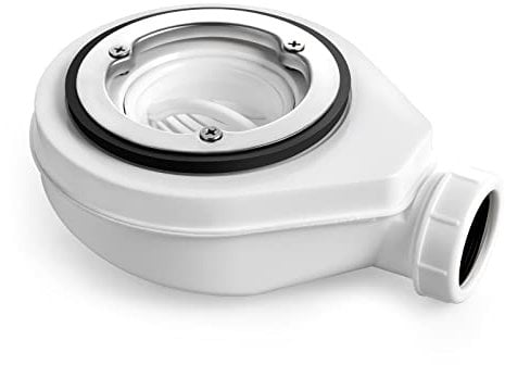 Heilmetz® Plato de ducha, sifón de 90 mm, diámetro de salida 40/50 mm, desagüe con sifón para cabinas de ducha, desagüe de ducha con tapón de olor + colador de pelo