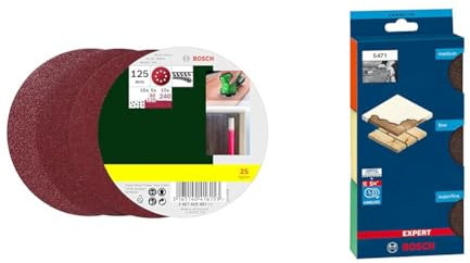 Bosch Home and Garden 2607019497, 25 Random Orbit Sanding Sheets of 125 mm, 80-240 Grit, Red + 3x Expert S471 Standard Blocks (for Softwood, Paint on wood, 69 x 97 x 26 mm, Accessories)
