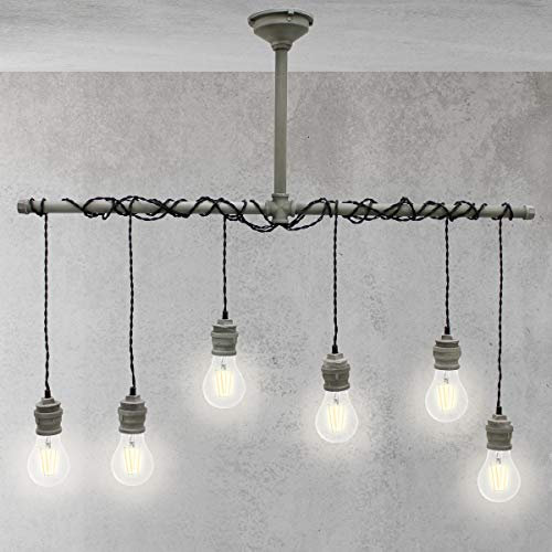 ECD Germany Hängelampe 6 flammige Hängeleuchte E27 Fassung, 43 cm, Beton-Optik/Schwarz, Metall/Kunststoff, Vintage/Retro Design - Pendelleuchte Pendellampe Deckenlampe Kronleuchter Leuchte Lampe