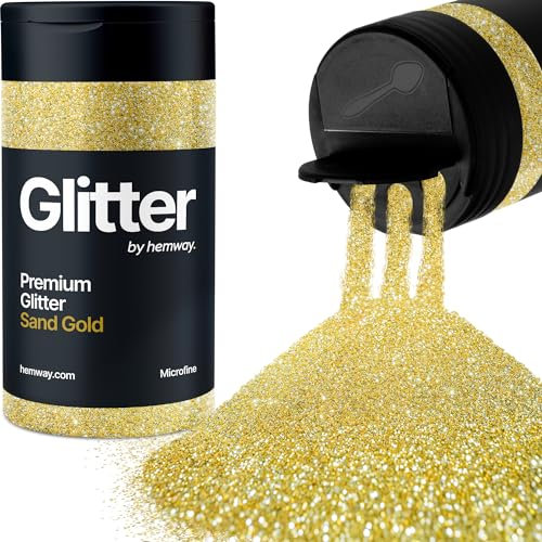 Hemway Premium Glitter Shaker - Sand Gold | 125g Microfine Metallic Flake Sequins for Resin & Epoxy Crafts | Craft Supplies for Tumblers, Festival, Hair, Face, Body, Eye & Nail Art