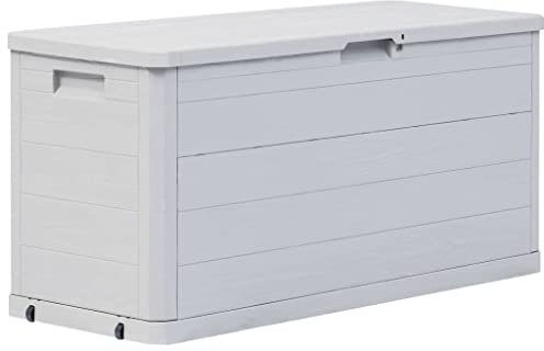 homiuse Garten-Aufbewahrungsbox Gartenbox Aufbewahrungstruhe Auflagenbox Gartentruhe Garten Wasserdicht Kissenbox Outdoor Wasserdicht Wetterfestem Abschließbar mit Holzoptik 280 L Hellgrau