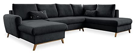 MIUFORM Scandic Lagom mit Bettkasten | 8 Sitzer Sofa | U-Form rechts | 312x202x90cm Couch | Klappsofa mit Schlaffunktion (Dunkelgrau)