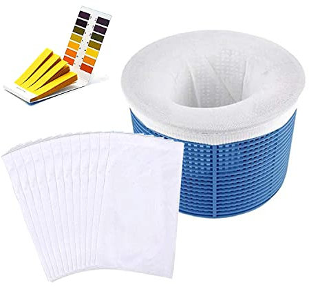 SALADOCY 12 Stück Pool Skimmer Socken, Skimmer Filter Netz Wiederverwendbar für Skimmerkorb, für Entfernt Schlacken, Blätter, Abschaum, Weiß
