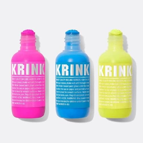 Graff-City Krink K-60 Fluorescent Pack (3) - Water Based Neon Paint Mop Marker Bundle -15mm Nib
