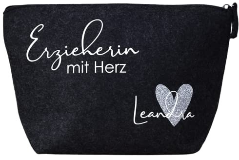 Geschenk für die Erzieherin mit Herz | personalisiert mit Namen | Abschiedsgeschenk Kindergarten | Kita Abschied - Filztasche als Dankeschön | Geschenkidee für Erzieher