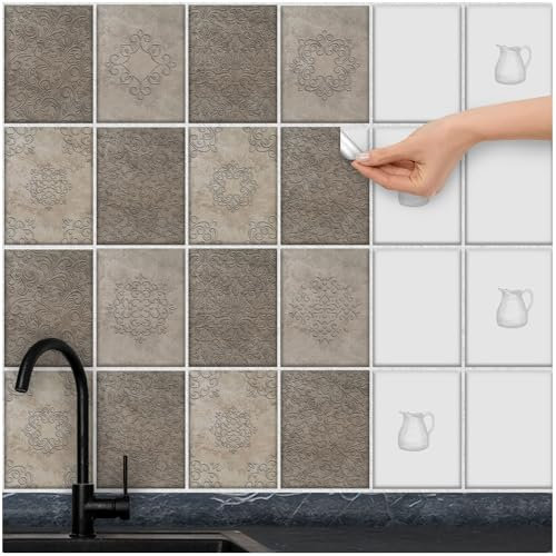 FoLIESEN - Fliesenaufkleber | selbstklebende Fliesen-Folie für Bad & Küche | Deko Klebe-Folie für Wandfliesen Küchenrückwand & Bordüren | Bergiola, .:15x20 cm / 16-tlg. Set