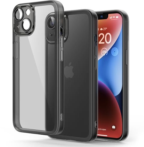 Honeyview Colored Clear Case for iPhone 14 Plus with Matte Border, Built-in Camera Lens Protector, Non-Yellowing, Shockproof, Armour Phone Cover for Apple iPhone 14 Plus 5G - Black