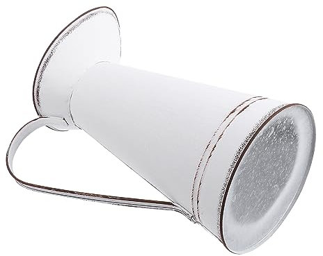 CAXUSD Large White Metal Flowerpot Rustic Vase Table Adornment Succulent Planter Decorative Jug for Home Office Desktop