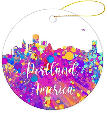 Weihnachtsbaumschmuck 7.3cm, Amerika-Portlands, Runde Bunte Stadtmalerei Weihnachtsschmuck Mode Runde Keramik Ornament Ideal Christbaumschmuck Anhänger Für Hausdeko Geschenke Weihnachtsbaum
