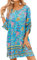 Zeagoo Women Casual Beach Summer Dress Boho Tassel Tie Neck 3/4 Long Sleeve Short Floral Print Flowy Cover Up Sundresses L Blue