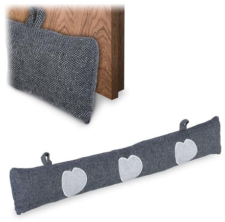 Relaxdays Zugluftstopper, Windstopper für Tür & Fenster, weiche Türschlange, Sandfüllung, Kälteschutz, 76 cm, Herz, grau