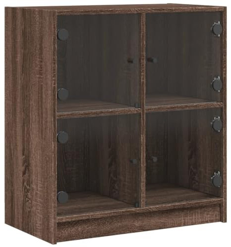 vidaXL Beistellschrank, Schrank Kommode mit Glastüren, Wohnzimmerschrank mit viel Stauraum, Sideboard Vitrine Flurschrank Mehrzweckschrank, Braun Eichen-Optik