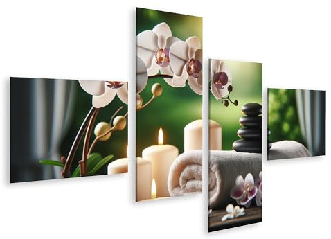 islandburner Bild auf Leinwand Wellnessoase mit Kerzen und Orchideen Thai Massage Bilder Wandbilder Poster