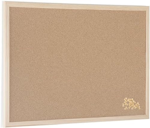 Papiertiger Korktafel/Natur Pinnwand mit Holzrahmen (60cm x 40cm) im Set mit Nadeln aus Kiefernholz