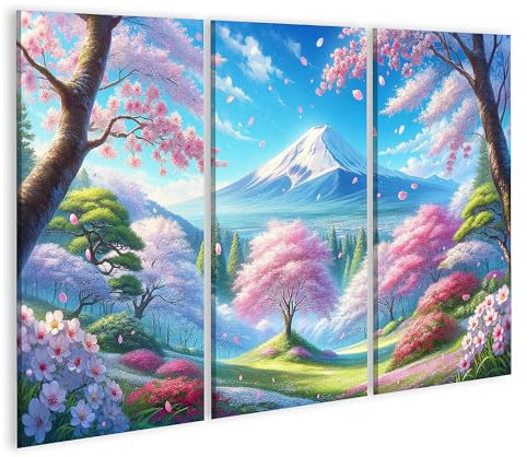 islandburner Prime Quadro su tela, risveglio primaverile con fiori di ciliegio e immagini Fujiyama