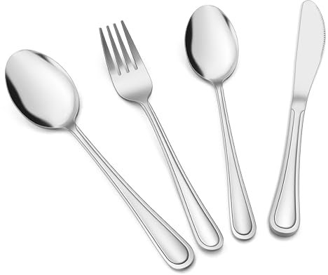 Herogo Set di 8 posate per bambini, in acciaio inox, con manico elegante, posate per bambini con 2 forchette per bambini, 2 cucchiai per bambini, 2 coltelli per bambini, 2 cucchiai piccoli, finitura a