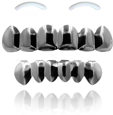 SSyang Hip Hop Teeth Grills für den Mund, Zahnspange Dekoration, mit 2 Silikonformleisten,Hip Hop Teeth Grills für Mouth Top Bottom,für Musikfestivalpartys,Hip-Hop-Rapper,Dekorationen(Pistole Schwarz)