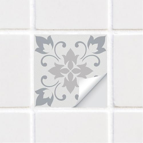 funlife 10 PCS 15X15cm Self-Adhesive Tile Stickers, Textured Vinyl Stick on Tiles, Backsplash Wall Art Decal for Kitchen DIY Decoration, Haze Grey Victorian