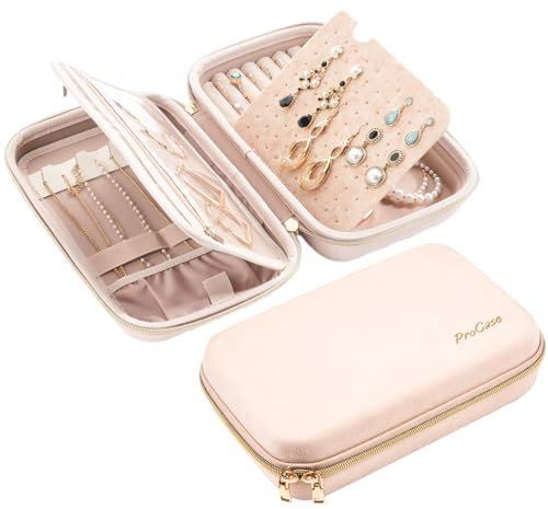 ProCase Reise Schmuckkästchen, Schmuckaufbewahrung Reise Schmuck Organizer Große Schmucktasche jewelry organizer für Halsketten Ohrringe Ringe Armbänder- Rosa