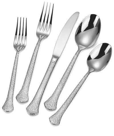 60-teiliges gehämmertes Besteck-Set für 12, 18/10 Edelstahl, robustes Besteck-Set, hochwertig, spülmaschinenfest, ideal als Geschenk