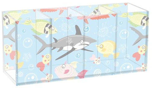 FRODOTGV Federmäppchen aus Acryl, Motiv: bunte Fische, Meereslebewesen, Küstenmotiv, 4 Fächer, transparent, Schreibtisch-Organizer, Kunststoff, Besteckhalter für Büro, Aufbewahrung