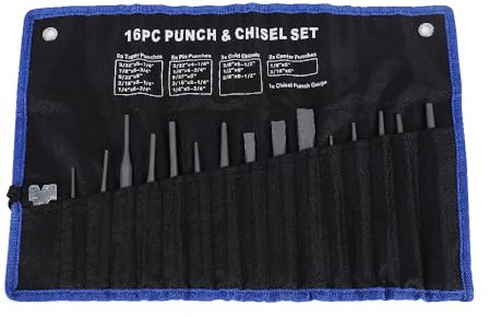 WODHMIEY 16Pcs Mechanics Punch and Chisel Set, Wood Working Chisel, Woodworking Carving Tools, Metal Chisel Set Heavy Duty, Punch Set for Bolting, Carving, Masonry, Metal Punching and Riveting