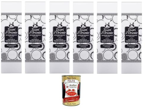 Italian Gourmet Diffusore profumo Muschio bianco Weißer Moschus 6 x 200ml | Fragranza intensa per ambienti; Duftstäbchen verbreiten eine elegante, Gesamtnettogewicht 1,2 L + Kostenlos Polpa 400g