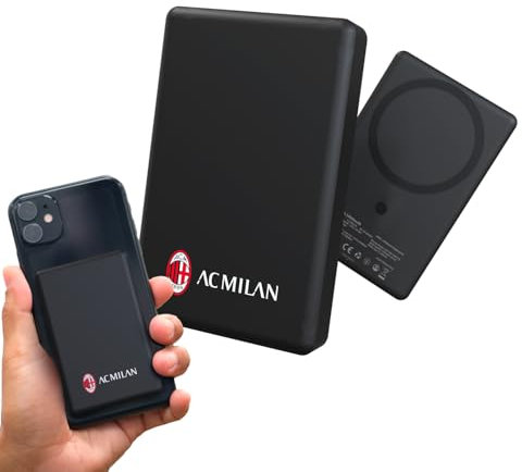 Powerbank Ac Milan Wireless MagSafe 10.000mAh – Compatibile con Apple e Android, Ricarica Rapida Wireless e via Cavo Type-C – Cavo Incluso