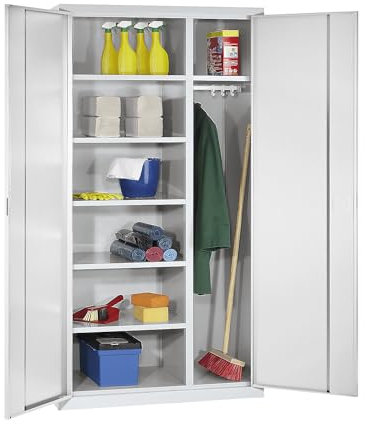 eurokraft | Putzmittelschrank | 6 Fachböden | 1 Kleiderstange | Tiefe 500 mm | lichtGrau