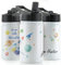 Personalised Water Bottle, 350ml White Sports Flask with Straw Cap Flip Lid, Stainless Steel, Customised with Name, 'Love You to The Moon and Back' Space Rocket Ship Design Print, Dad Drink Bottle