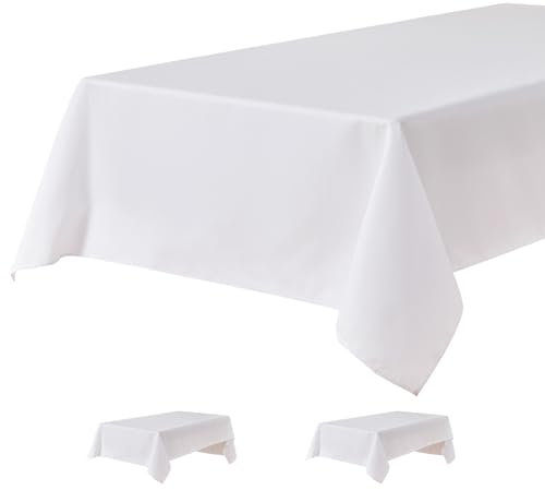 BALCONY & FALCON Rechteckige Tischdecke wasserdichte und schmutzabweisende Oxford-Tischdecke Maschinenwaschbare Tischdecke für Hochzeiten Feiertage Restaurants Partys und Gärten Weiß 140 x 240 cm