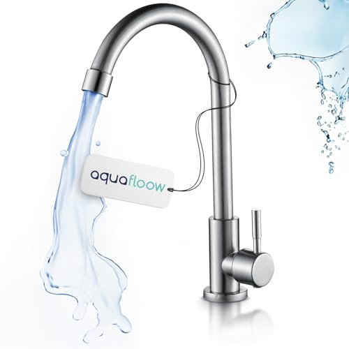 Aquafloow Robinet de cuisine avec raccord pour filtre à eau, Acier inoxydable, plage de rotation à 360°, Robinet d'évier avec fonction de filtre pour système de filtration Aquaflow, Résistant aux tach