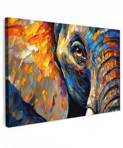 MuchoWow© Leinwandbild Groß 120x80 cm XXL Dekoration Wohnzimmer Bilder Pictures Wall Decoration Living Room Wohnungs Deko Moderne Bild Elefant - Kunst - Tiere