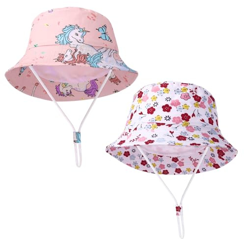 ViEinkaufen Children Beach Hat,Unisex Kid Summer Hats Bucket Hat Wide Brim Sun Protection Hats Foldable Kids Sun Cap with Unicorn Pattern Pink